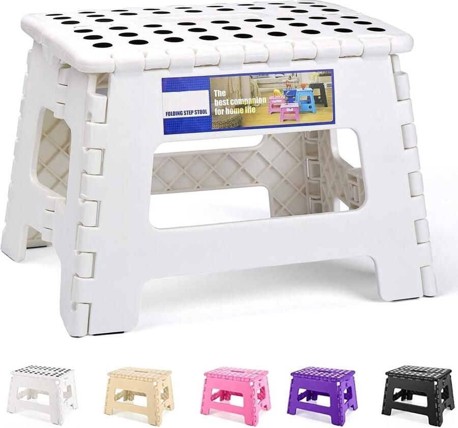 Opstapkruk kinderkruk opvouwbare kruk kinderklapbare opstap kinderstap wit kunststof opvouwbaar ruimtebesparend compact veerkrachtig 115kg 8.5 voor keuken badkamer Wit