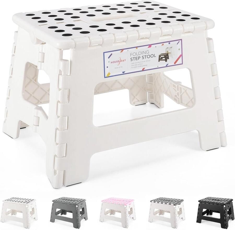 Opstapkruk kinderkruk opvouwbare kruk kinderklapbare opstap kinderstap wit kunststof opvouwbaar ruimtebesparend compact veerkrachtig 115kg 8.5 voor keuken badkamer