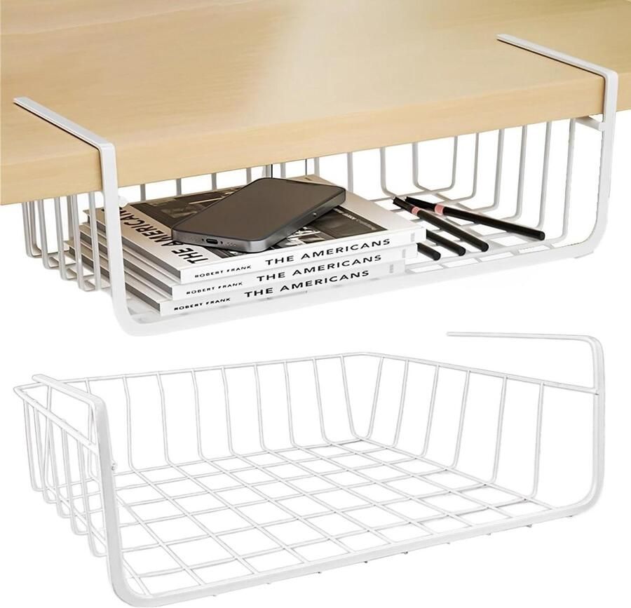 Optimaliseer je titel: Set hangmanden van metaal 2 stuks 30 cm wit opbergmanden voor keuken en kantoor