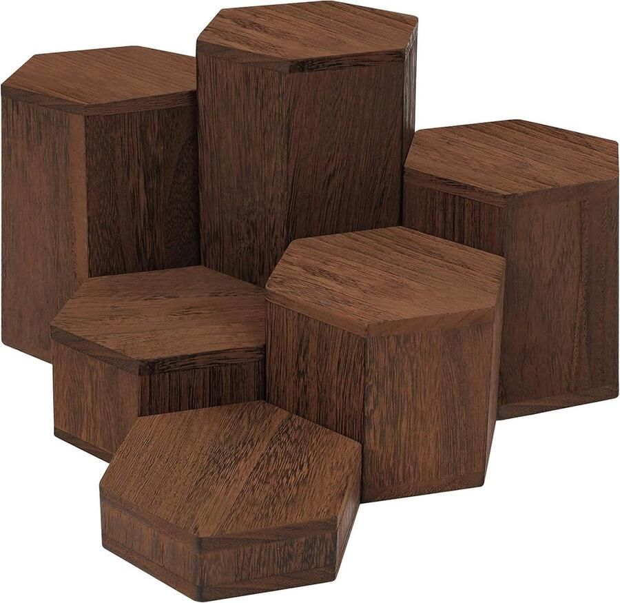 Optimaliseer uw titel en voeg relevante zoekwoorden toe: Houten Hexagonale Display Risers (6 stuks) Houten Standaarden voor Planken en Balies Sieraden Display Stands Dessert Display Planken Miniaturen Presentatie Standaarden