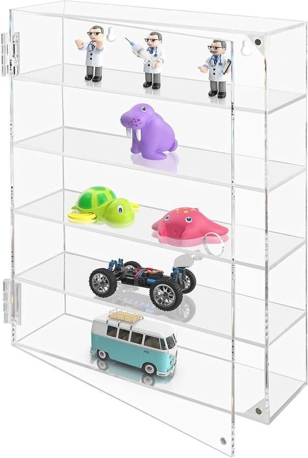 Optimaliseerde Titel: Doorzichtig Acryl Muurdisplay Kast 27 5 x 7 5 x 35 7 cm Gemonteerde Opslag Organiser Rek Met 5 Planken voor Shotglazen Figuren & Stenencollectie Ruimtebesparende Display Oplossing