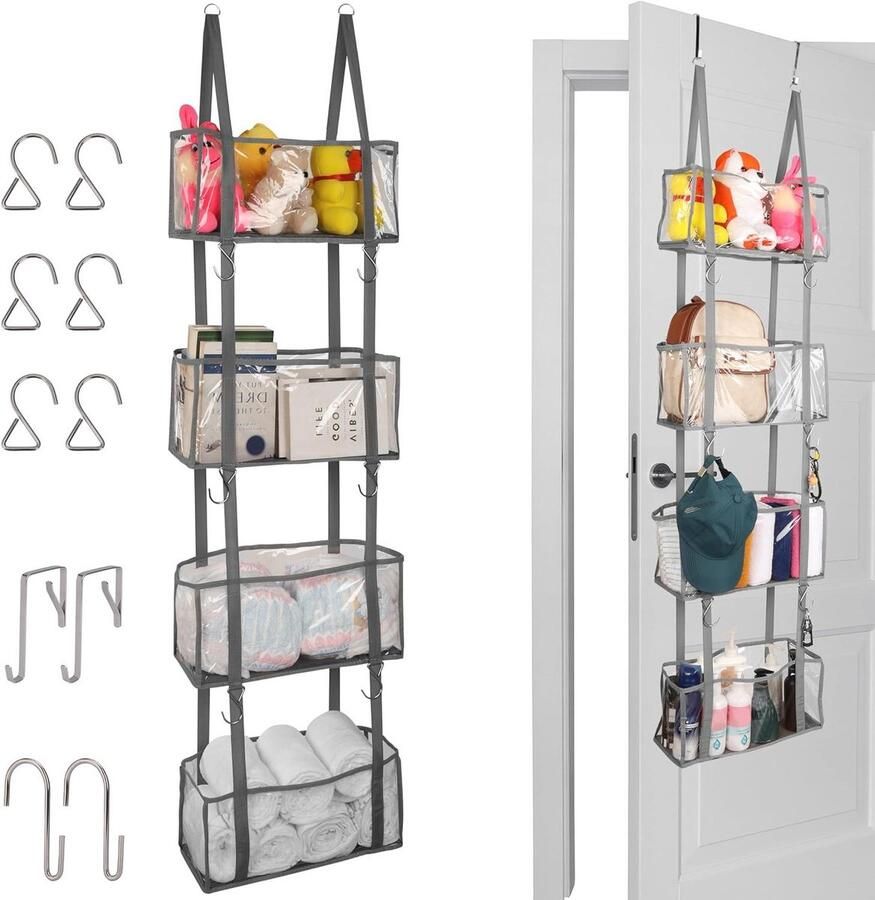Optimaliseerde titel: Hangende Opbergorganizer met 4 Doorzichtige Zakken voor Babykamer Slaapkamer Kast Organiseer Speelgoed Cosmetica Luiers & Meer Ruimtebesparende Deur Opslagoplossing