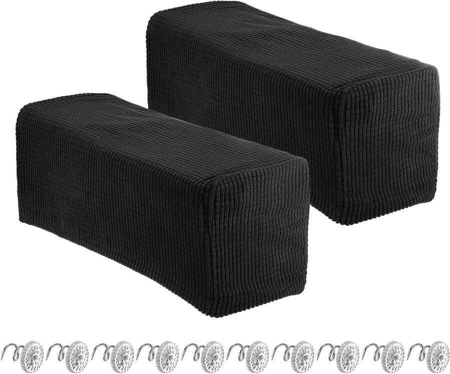 Optimaliseerde titel: Set van 2 stretch armleuninghoezen voor stoelen en banken Armleuninghoezen met draaistift Meubelbeschermers voor bank en stoel Zwart