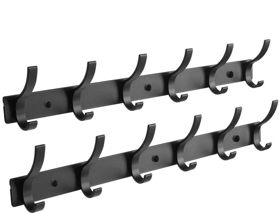Optish 2-pack wandkapstokhaken garderobekast met 12 haken wandkapstok voor slaapkamer badkamer keuken kapstokhaken voor jassen hoeden en handdoeken (zwart)