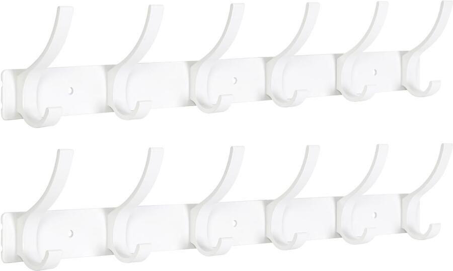 Optish 2-pack wandkapstokhaken garderobekast met 12 haken wandkapstok voor slaapkamer badkamer keuken kapstokhaken voor jassen hoeden en handdoeken (wit)