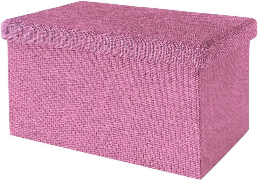 Opvouwbaar bankje 49x30x30cm Roze Zitkubus Opbergruimte linnen look Voetenbankje met deksel