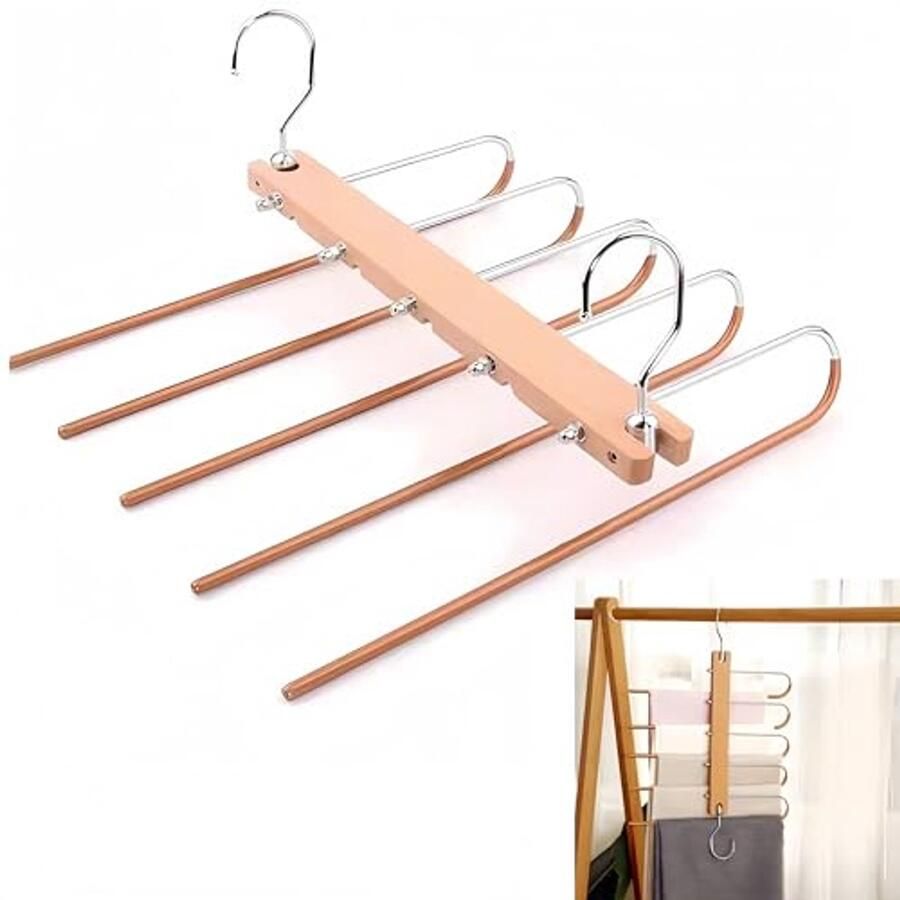 Opvouwbaar broekrek van beukenhout met draaibare haken Ruimtebesparende garderobe-organizer voor 6 lagen