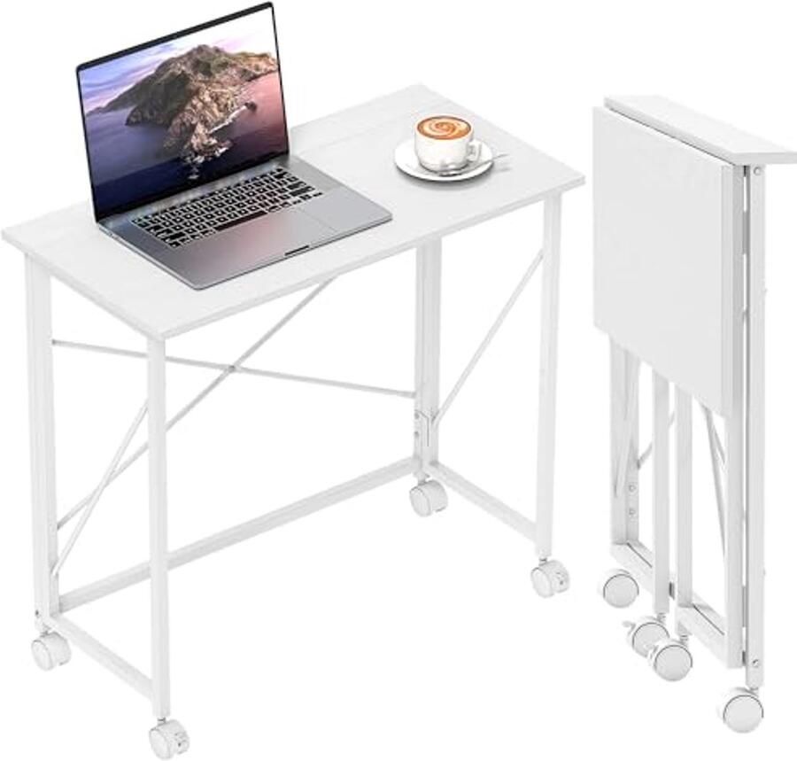 Opvouwbaar Bureau 80 cm met Wielen Ruimtebesparende Schrijftafel voor Thuis en Kantoor Eenvoudige Montage