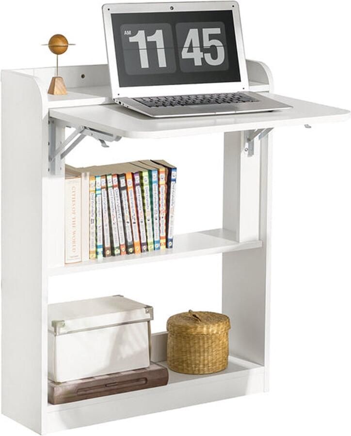 Rootz Living Rootz Opvouwbaar Bureau Computerbureau Werktafel Multifunctioneel ruimtebesparend veilig slotontwerp Wit 64 cm x 82 cm x 58 cm
