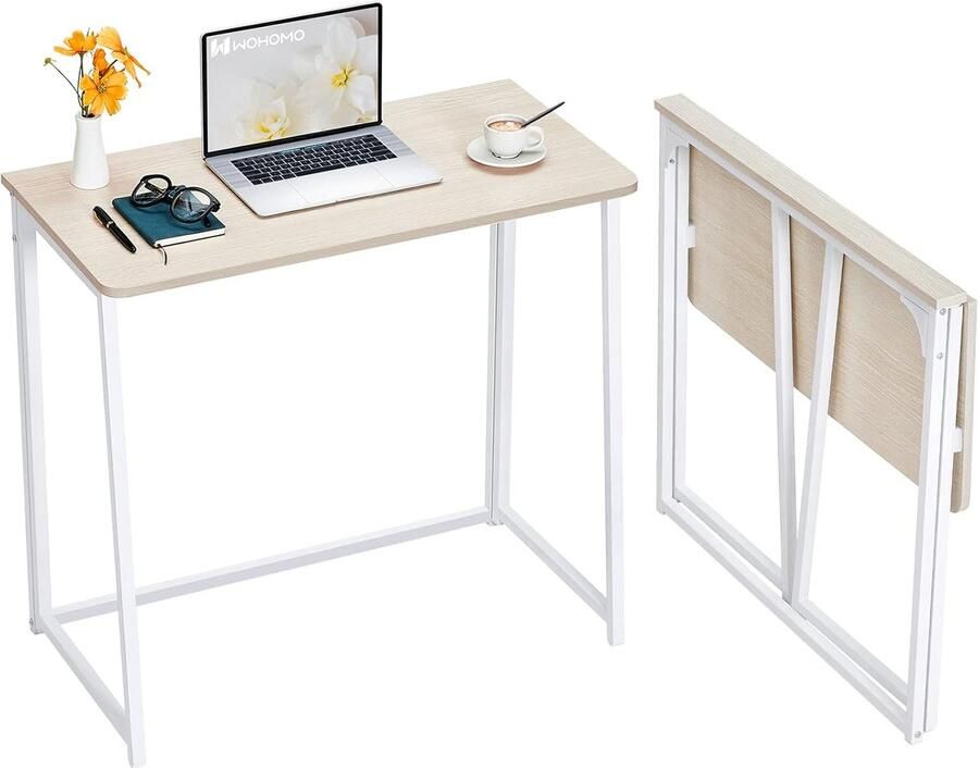 Opvouwbaar bureau ruimtebesparend voor thuiskantoor beige 80 cm