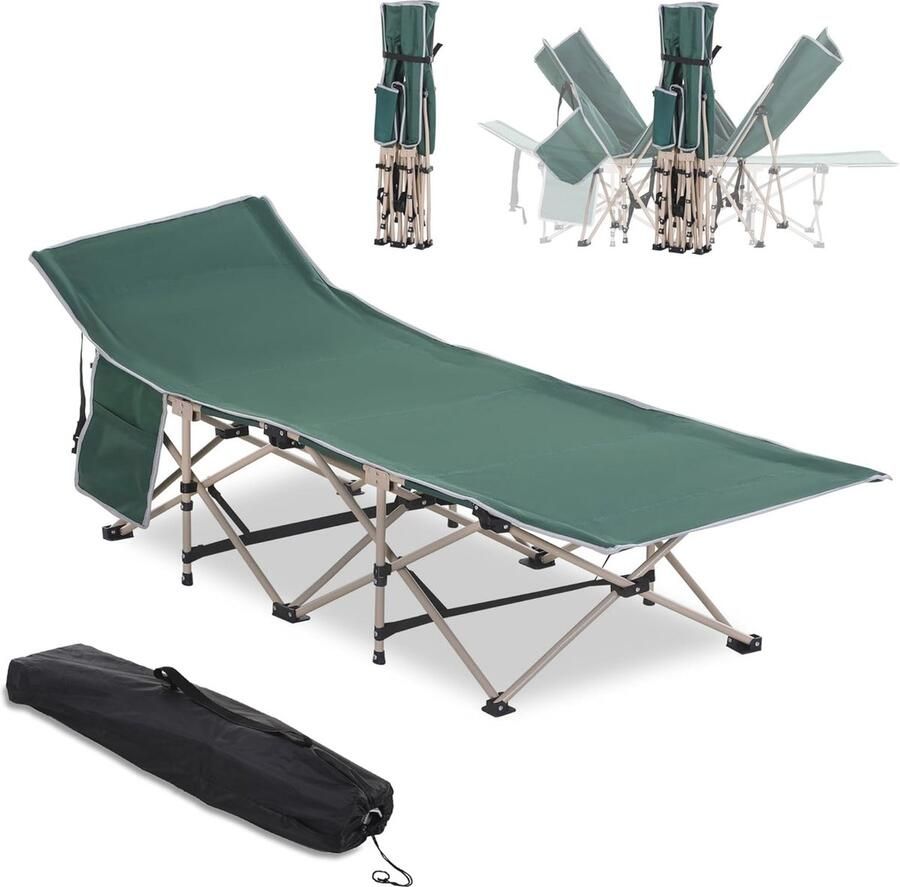 Opvouwbaar Campingbed met Draagtas Comfortabele Ligstoel voor Buitenreizen 190x68x52 cm