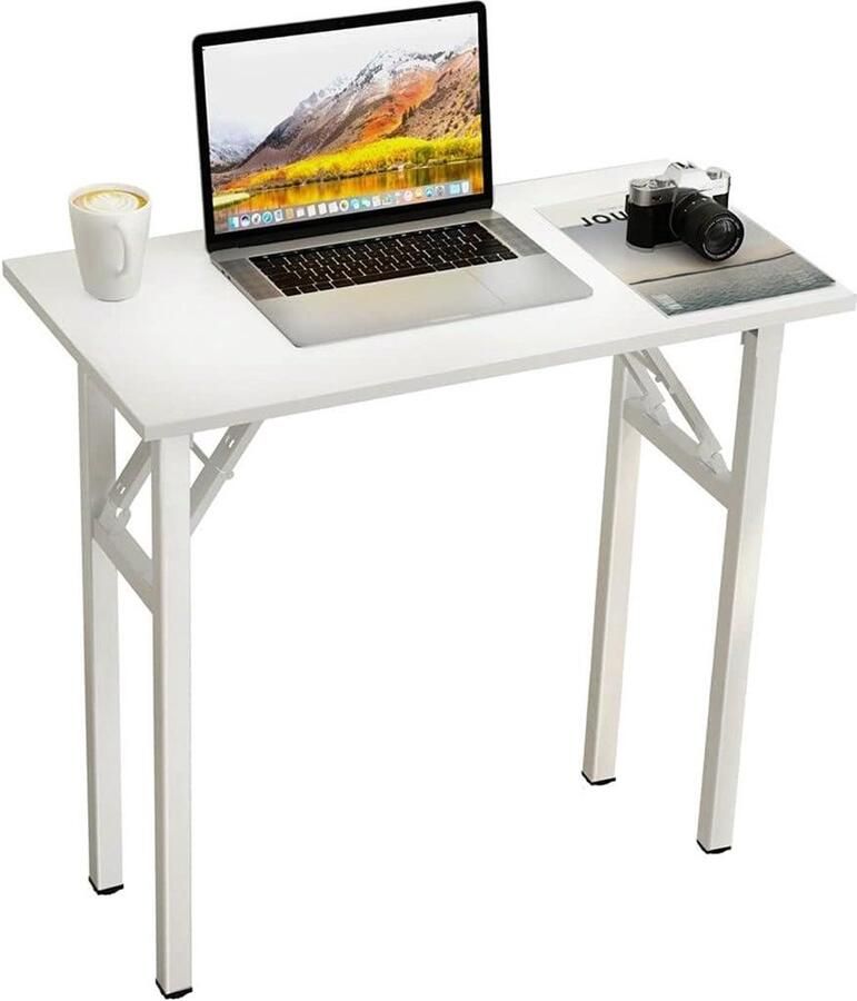 Opvouwbaar computerbureau klein wandbureau inklapbaar console meubels hout metaal 80 x 40 x 75 cm wit voor thuiskantoor gaming klaptafel wandmontage