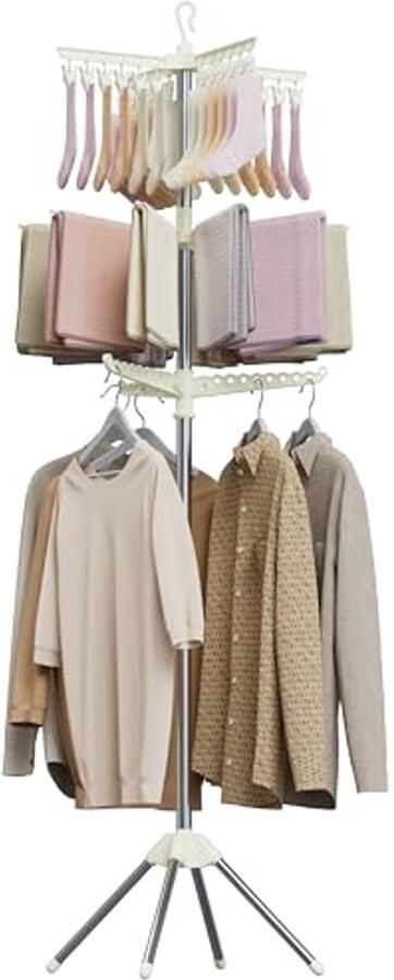 Opvouwbaar Droogrek voor Kleding met 3 Laags Capaciteit en Roterende Stang Ruimtebesparend en Duurzaam