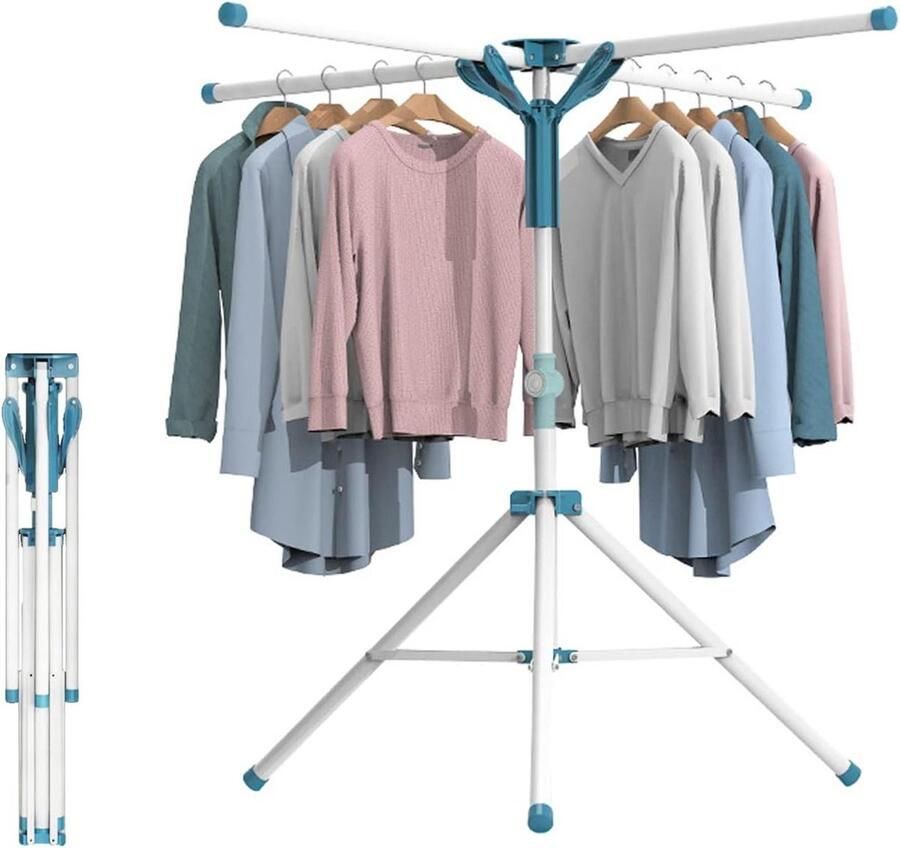 Opvouwbaar droogrek voor kleding Ruimtebesparend statief van roestvrij staal met 24 wasknijpers Opvouwbare kledingrek