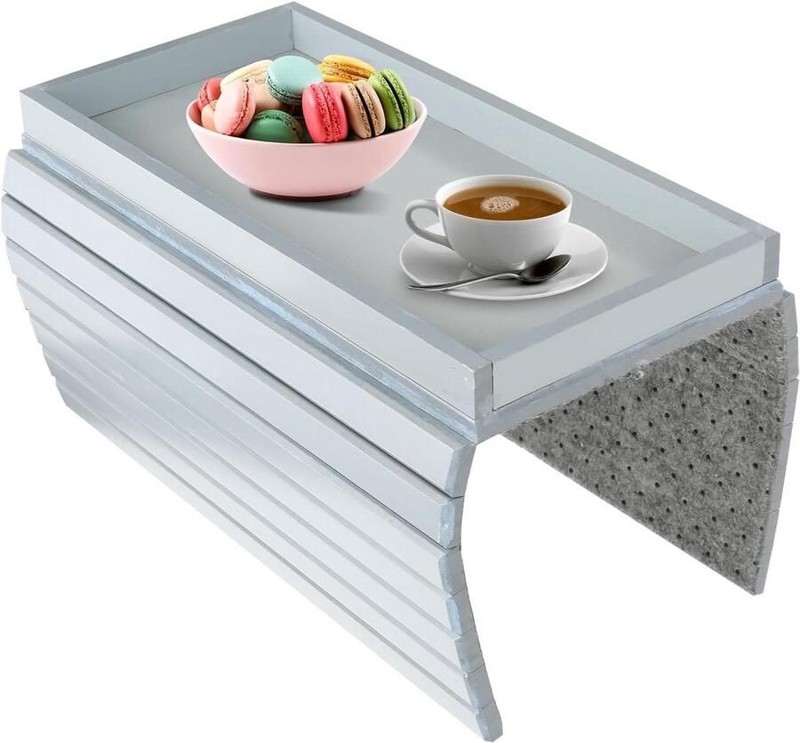 Opvouwbaar en flexibel bankdienblad armleuning antislip tafeltje voor armleuningen en bekerhouder grijs