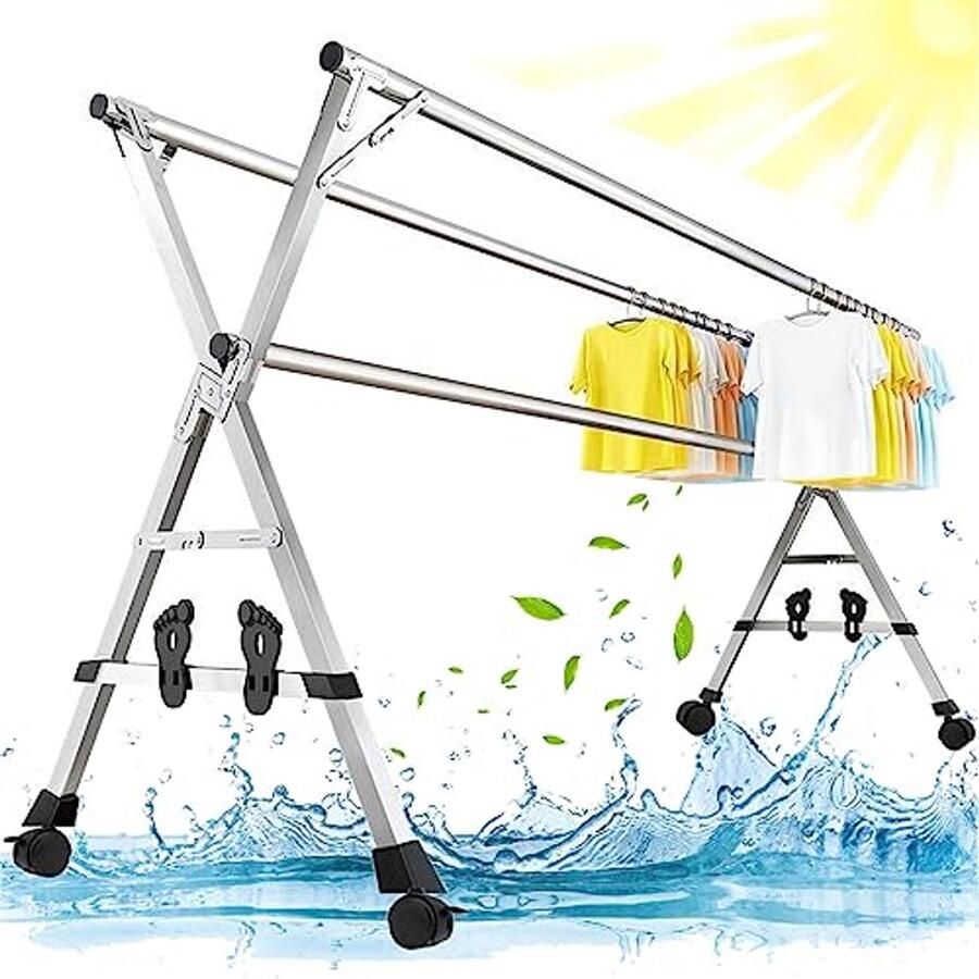 Opvouwbaar en verstelbaar droogrek voor kleding met schoenenrek en universele wielen
