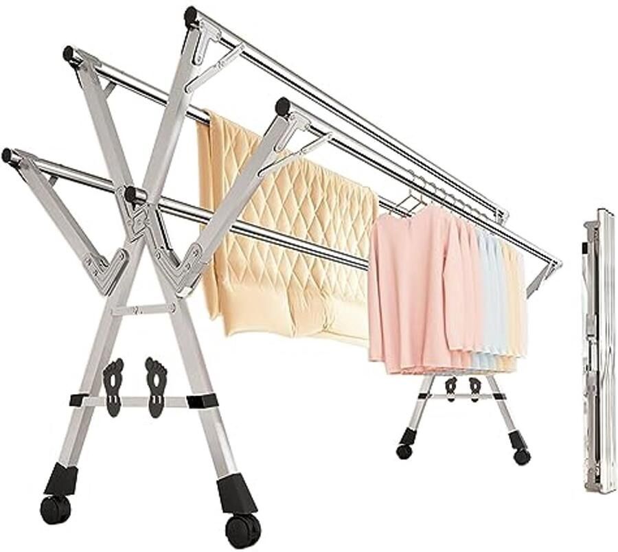 Opvouwbaar Kledingdroogrek met Verstelbare Stangen en Grote Droogruimte
