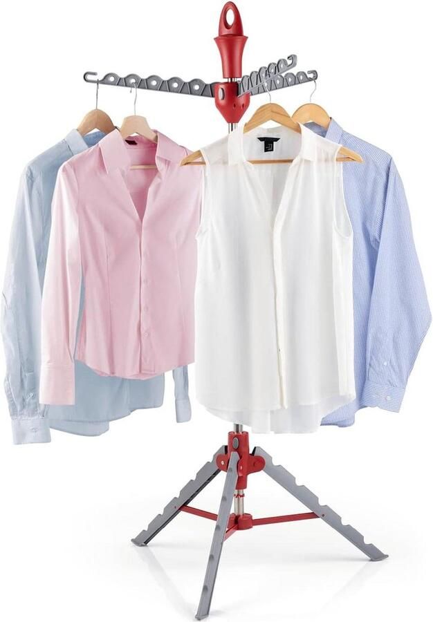 Opvouwbaar kledingpaard voor overhemden In hoogte verstelbaar Wasdroger kledingrek met kledinghaken om te strijken [grijs rood] Opvouwbare kledingrek