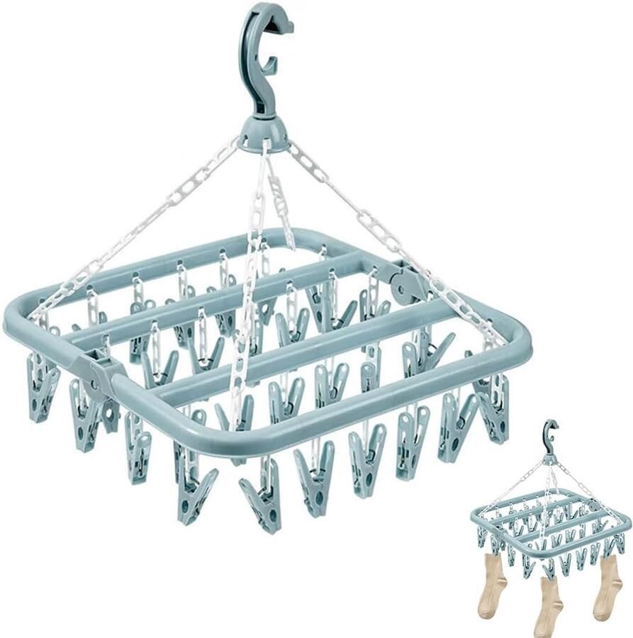 Opvouwbaar kledingrek met clips ruimtebesparend 32 stuks