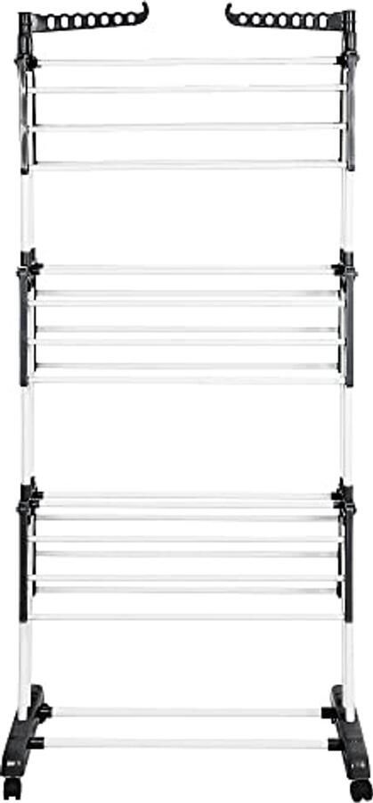 Opvouwbaar Kledingrek met Wieltjes Droogtoren Inklapbaar en Verstelbaar Roestvrij Staal Grote Capaciteit (75 x 64 x 170 cm)