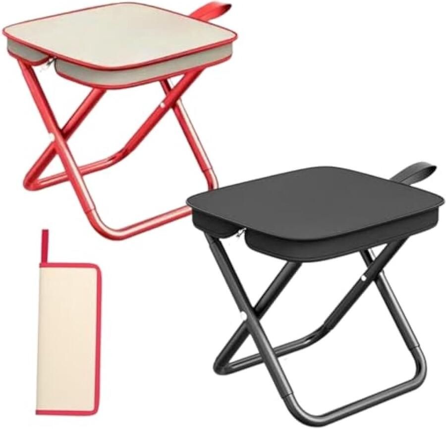Opvouwbaar krukje 2 (stuks) opvouwbaar krukje opvouwbaar campingkrukje opvouwbaar krukje metalen campingkrukje voor buiten en binnen 80 kg draagvermogen (zwart + rood)