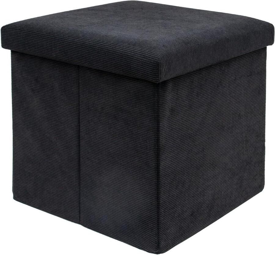 Opvouwbaar krukje 38 x 38 cm ZWART opbergkist met deksel van stof voetensteun bankzitting