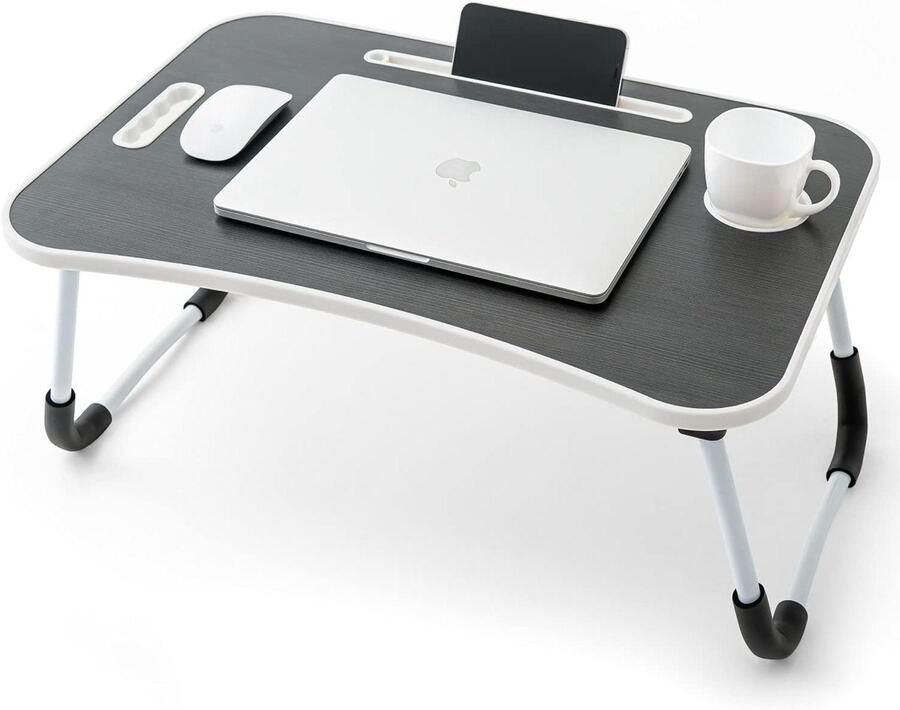Opvouwbaar lapbureau met Tablet & Telefoon & Cup Slots Eetkamer Ontbijt Bed Tray voor Thuis en Kantoor Ideaal voor Eten Lezen Werken en TV kijken op Bed Bank of Vloer