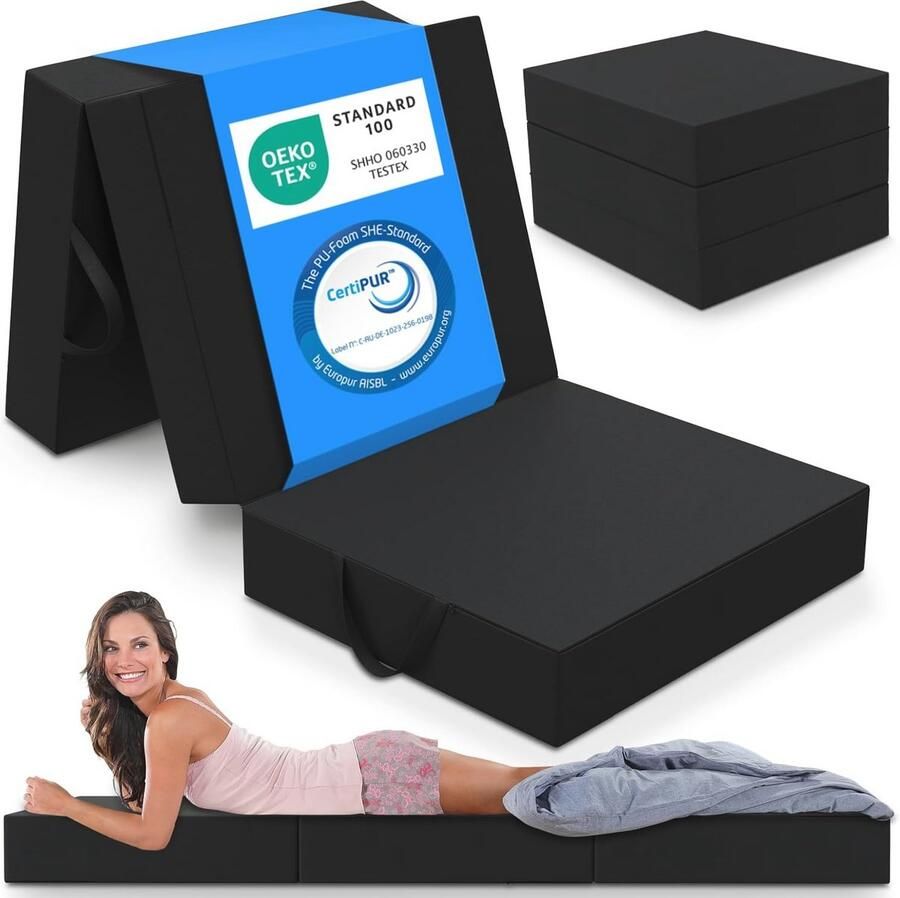 Opvouwbaar Matras 3-Delig Vouwmatras met Extra Dikke Schuim Kern en Wasbare Hoes voor Volwassenen Rolmatras voor Thuis en Onderweg