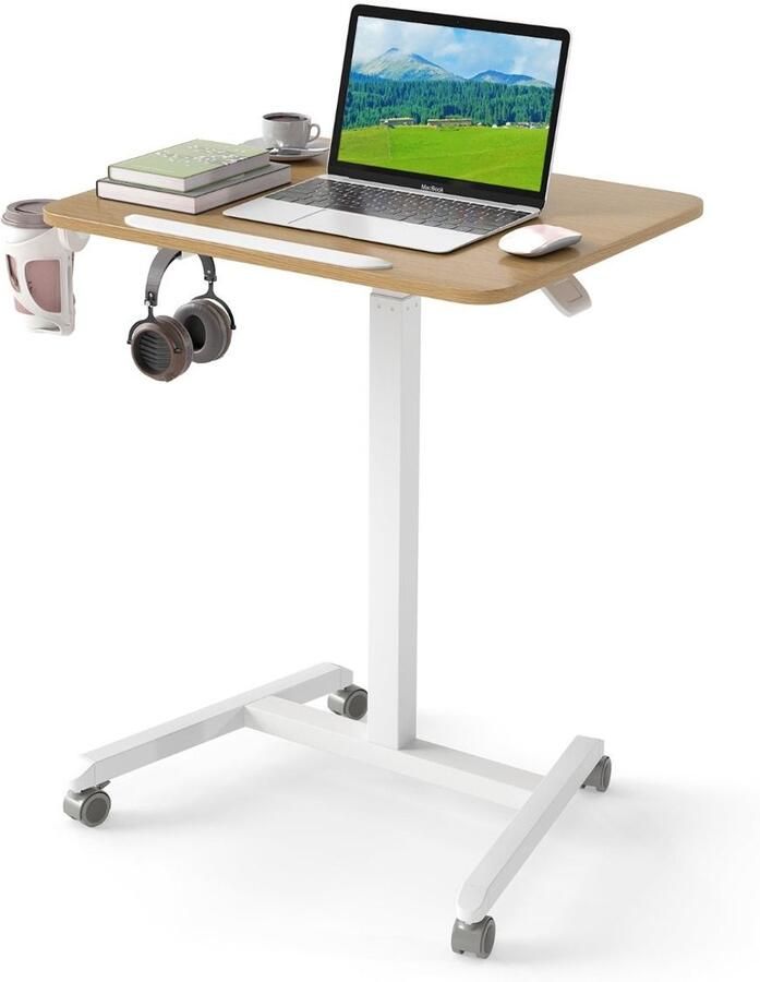“Opvouwbaar Mobiel Bureau – Rollend Hoogte Verstelbaar 90° Kantelbaar Tafelblad Natuurlijk”