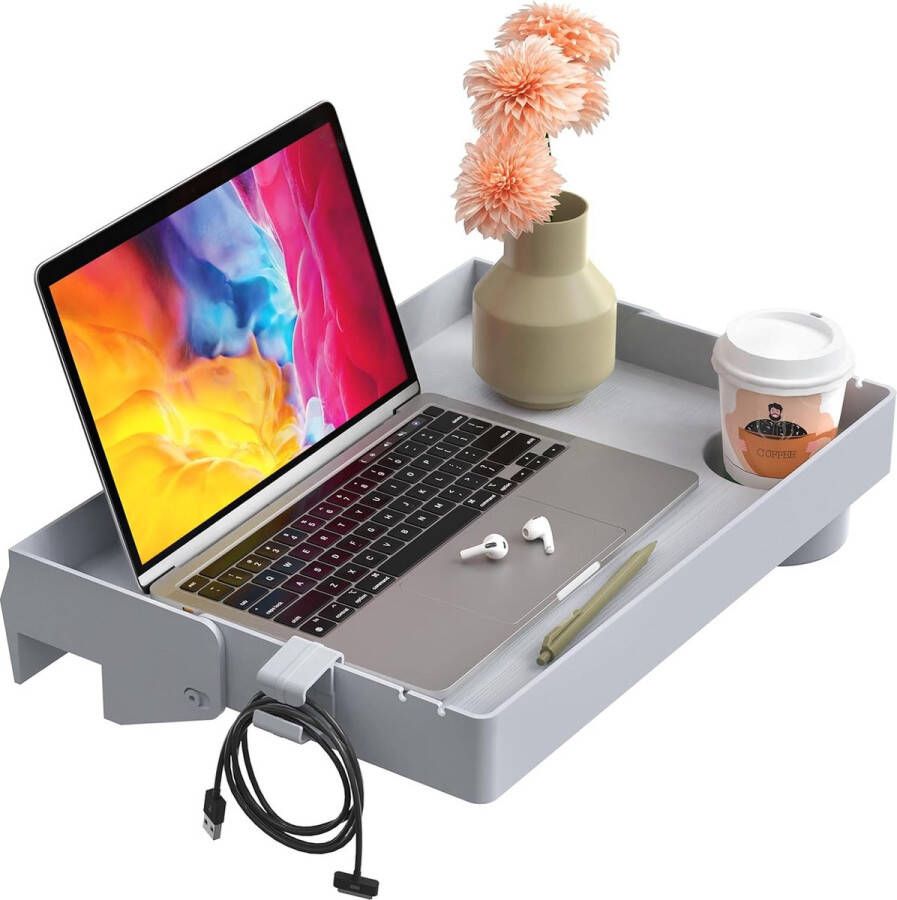 Opvouwbaar nachtkastje met bekerhouder clip-on nachtkastje hangdienblad caddy organizer voor bed en stapelbed college slaapzaal loft bed essentials 43 x 29 cm grijs