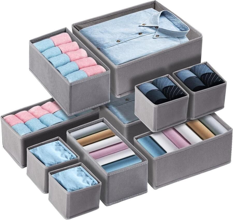 Opvouwbaar opbergsysteem voor laden 10 stuks kastorganizer voor kledingkast grijs