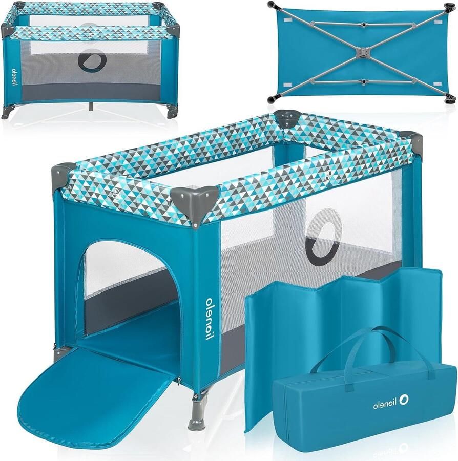 Opvouwbaar reisbedje met matras voor baby's en kinderen vanaf de geboorte Stefi Vanaf de geboorte tot 3 jaar 15 kg Gaaswanden Zij-ingang Transparante Tas Wielen LockGuard beveiligingssysteem Kinderbed