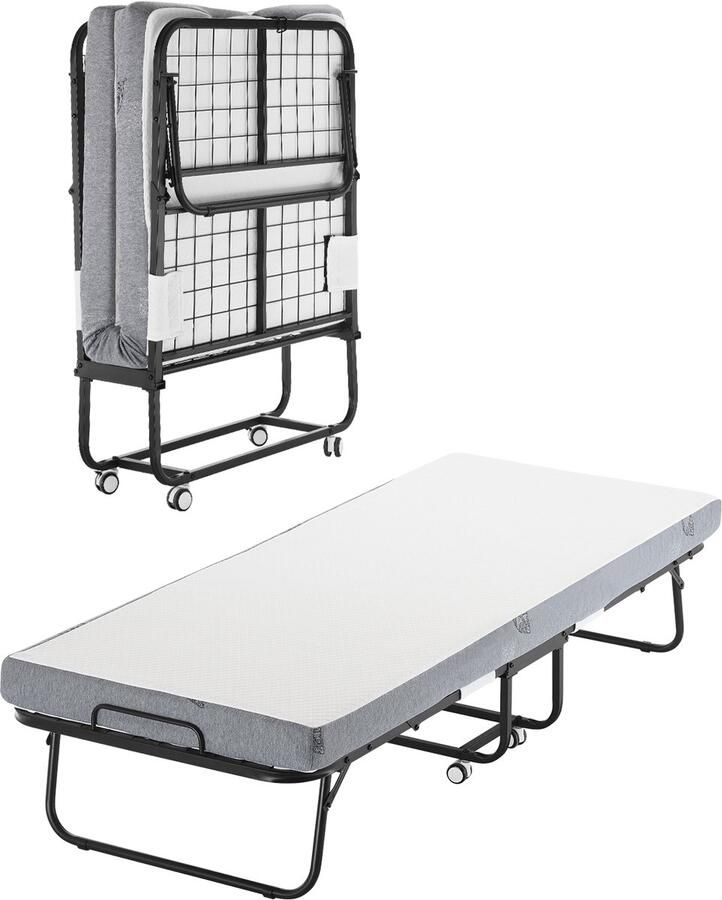 Opvouwbaar Rolbed 79x190 Cm Met 10 Cm Memory Foam Matras Metaal Frame Draagbaar Bed voor Gasten