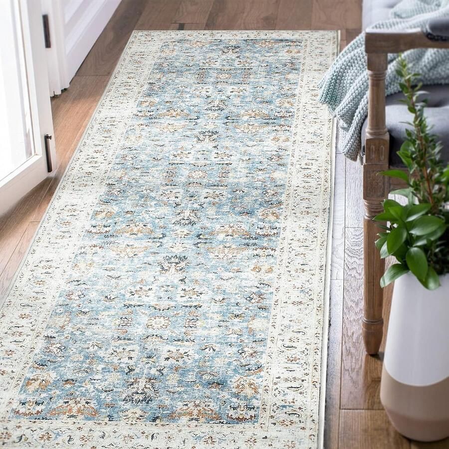 Opvouwbaar Tapijt Elegant Bloemendesign 1 stuk Blauw Beige 90 x 150 cm
