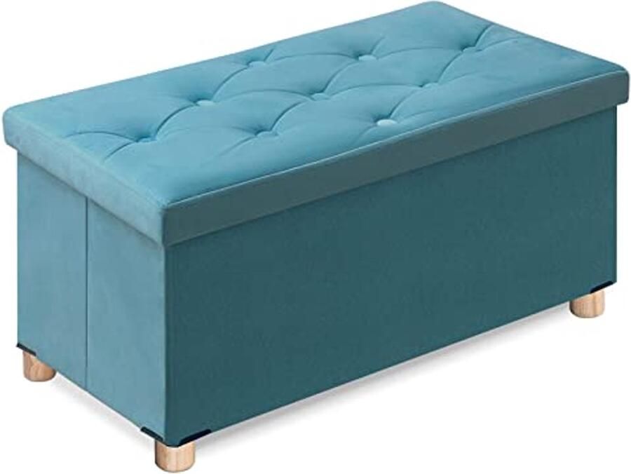 Opvouwbaar Voetenbankje met Opbergruimte Houten Poten en Deksel Groen 76 x 38 x 38 cm