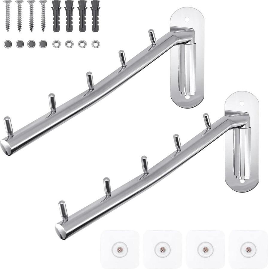Opvouwbaar wandgemonteerd kledingrek 304 roestvrij staal draagarm haak houder kledinghanger slaapkamer wasruimte badkamer set van 2