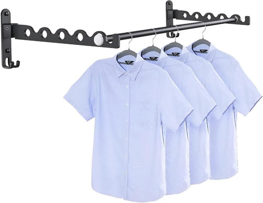 Opvouwbaar Wandkledingrek 90° Draaibaar voor Badkamer en Slaapkamer 2 Stuks + Stang