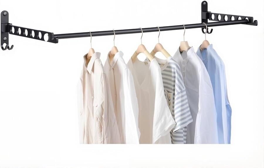 Opvouwbaar Wandkledingrek met Stang voor Slaapkamer en Wasruimte Ruimtebesparend Kledingrek