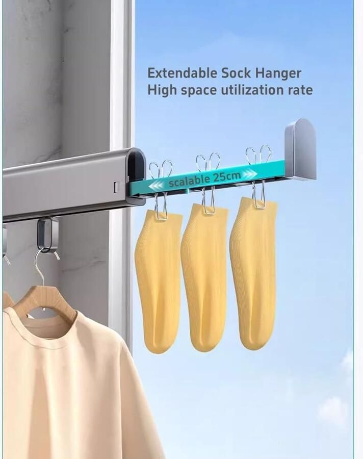 Opvouwbaar Wandmontage Kledingluchter Aluminium 90° Droogrek met Zuignap en Uitschuifbare Stang