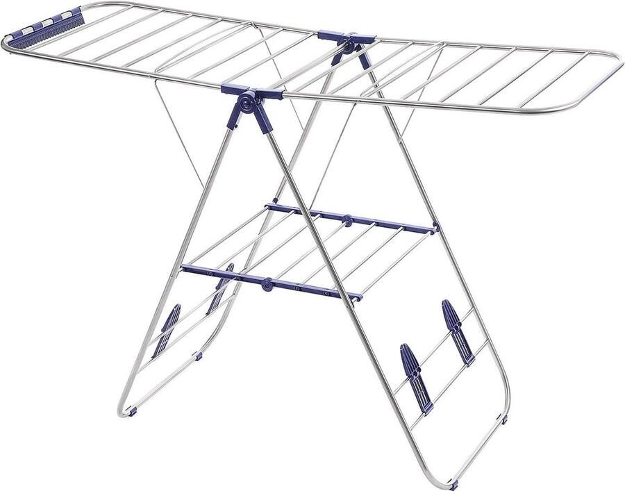 Opvouwbaar wasrek staande droger kledingrek wasdroger vleugelwasrek 16 m drooglengte van roestvrij staal zilver met LLR502Groot Opvouwbare kledingrek