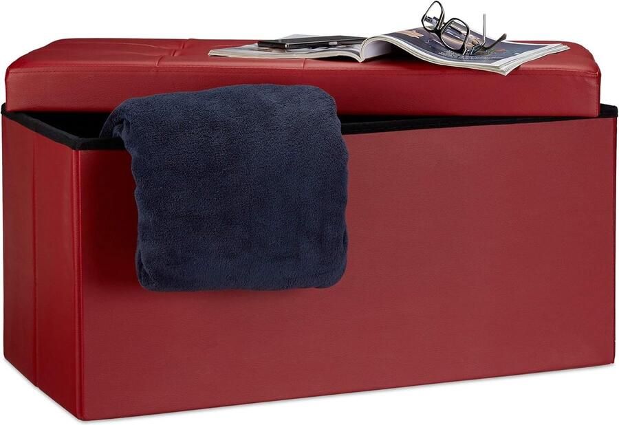 Opvouwbare 2-zits opbergbank in donkerrood kunstleer Ruimtebesparende zitbank tot 300 kg