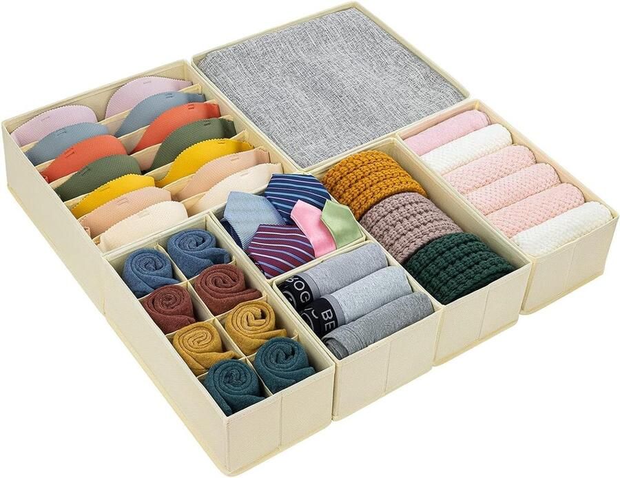 Opvouwbare 7-delige opbergdozen lade-organizer voor ondergoed en sokken van stof Ideaal voor kasten en tafels