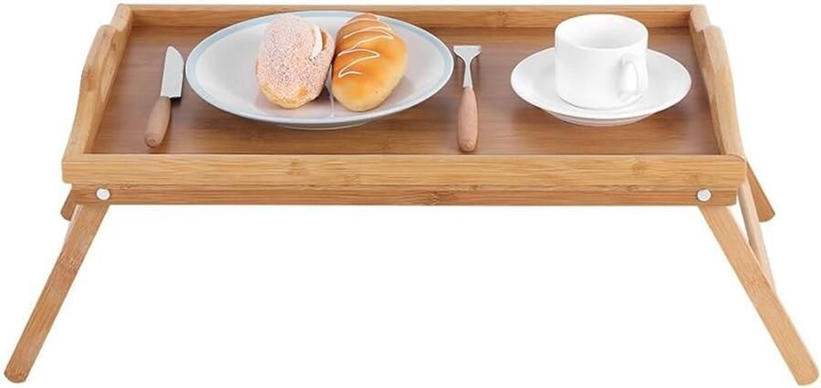 Opvouwbare Bamboe Voedselserveertafel Geschikt voor Bed 1 stuk Houtkleur 63 x 27 3 x 22 5 cm