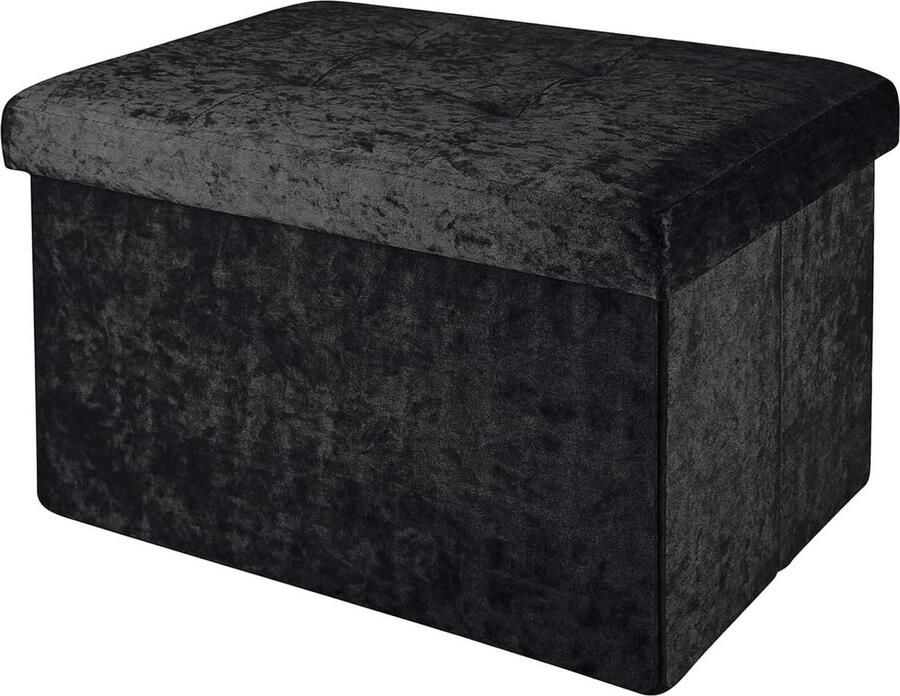 Opvouwbare bank 49x30x30cm zwart fluweel Zitkubus opbergruimte fluwelen hoes Voetensteun opvouwbare opbergkist