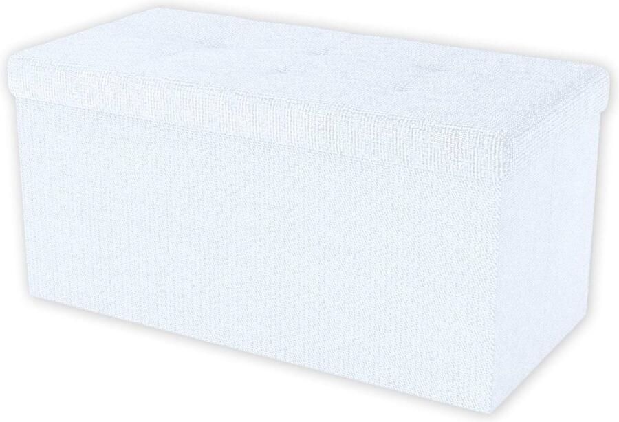 Opvouwbare bank 76x38x38 cm wit stof Zitkubus deksel opbergruimte Voetensteun opvouwbare opbergdoos