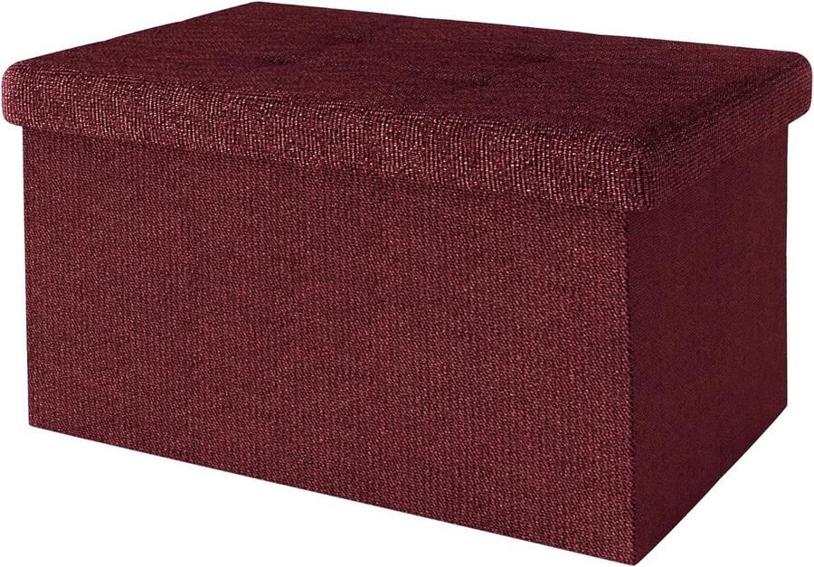 Opvouwbare bank in kersenrood 49x30x30 cm Stoffen zitkubus met opbergruimte Voetensteun en zitkruk