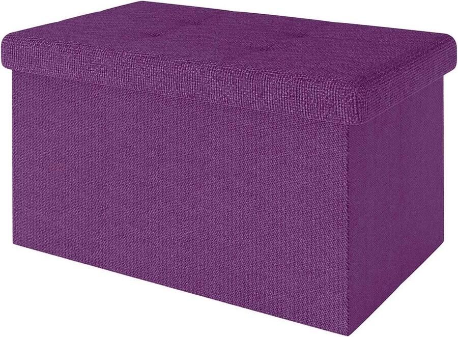 Opvouwbare bank in VIOLET Zitkubus 49x30x30 cm Stoffen opbergkist met deksel Holtes Voetensteun