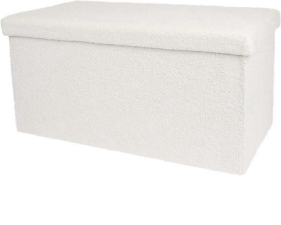 CASA DI ELTURO Opvouwbare Bankje Poef Teddy Beige Wit met Opbergruimte B76 cm - Foto 2