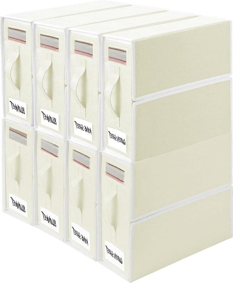 Opvouwbare beddengoed-organizer met venster en ritssluiting 8 stuks King en Queen beddengoed beige Kledingkast