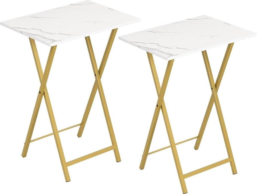 Opvouwbare bijzettafel set van 2 in industriële stijl marmer en goud